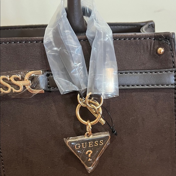 Guess | Chocolate Brown Satchel w/Iconic Logo Bag Charm - Picture 8 of 17